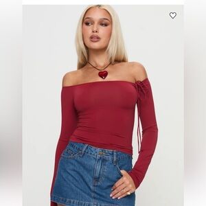 Princess Polly Wine Red Off-Shoulder Crop Top